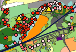 Graphic showing sampling data with land use coverage in a watershed project.