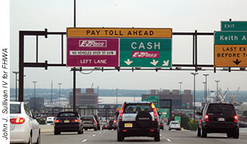 FHWA’s Express Lanes Demonstration Program provides new opportunities for States to use electronic tolling, such as E-ZPass®, as shown here, to reduce congestion on U.S. interstates.