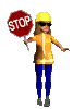 Worker holding stop sign