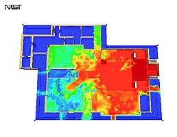 Computer model of fire at The Station nightclub showing the temperature variation after 90 seconds at 1.5 meters (5 feet) above the floor.