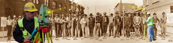 Photo of surveyors, past and present