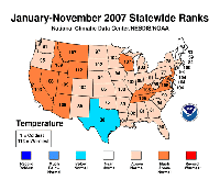 January - November 2007 statewide temperature rankings. 