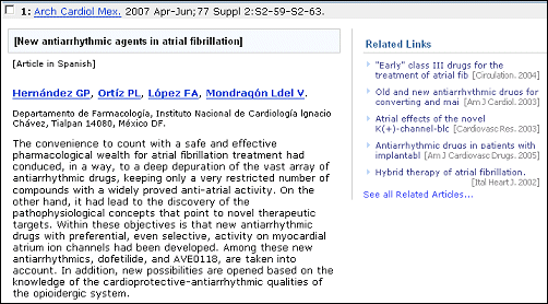 Screen capture of Diacritical marks in the Author and Author Affiliation fields in the PubMed AbstractPlus Display.