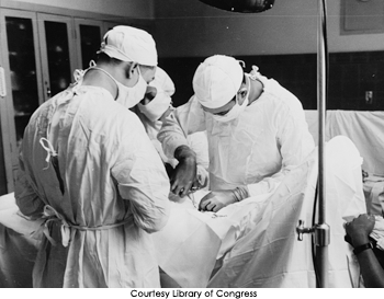 Surgeons perform a hernia operation at Provident Hospital, 1941. Courtesy Library of Congress