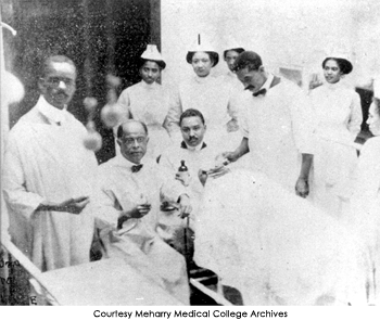 Dr. Charles V. Roman and his staff prepare for the first operation performed at George W. Hubbard Hospital, 1910, Courtesy Meharry Medical College Archives