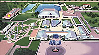 An illustration of the visitor complex at NASA's Kennedy Space Center in Florida