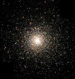 A globular cluster is a tightly grouped swarm of stars held together by gravity. This globular cluster is one of the densest of the 147 known clusters in the Milky Way galaxy.