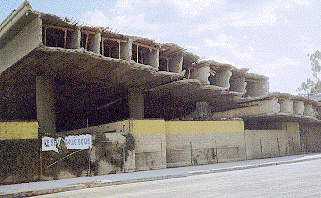 Portion of demolished Santa Monica Freeway reveals typical box girder construction.