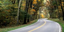 Shenandoah National Park’s scenic highway, Skyline Drive, winds through a tunnel of trees in all their fall color glory.