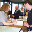 A visitor gets helpful information from a ranger at Byrd Visitor Center.