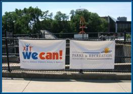 Image of two banners that say We Can and South Bend Parks and Recreation