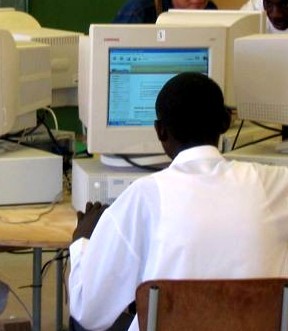 Photo of The Shipena Internet Café, developed by Junior Achievement members, serves the school community and the general public. 