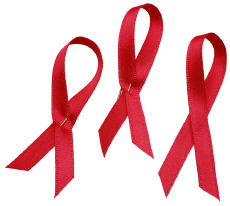 Fotografía de 3 listones rojos de concientización sobre el SIDA