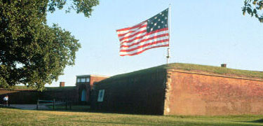 The large 30'x42' flag flies over Fort McHenry.