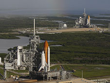 Atlantis and Endeavour on their launch pads