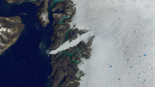 This animation moves from a view of the Jakobshavn glacier in Greenland to a full global view, showing seasonal changes in Arctic sea ice and global snow cover. (slower version)