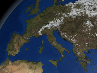This still image shows landcover over Europe in January 2004.