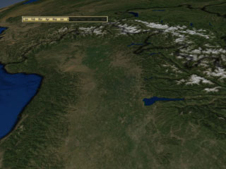  This animation zooms into Northern Italy and shows seasonal landcover over the Alps and surrounding regions.  This version has a date bar indicating the month being shown. 