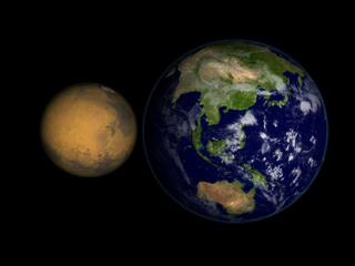 Animation comparing true color Mars to true color Earth