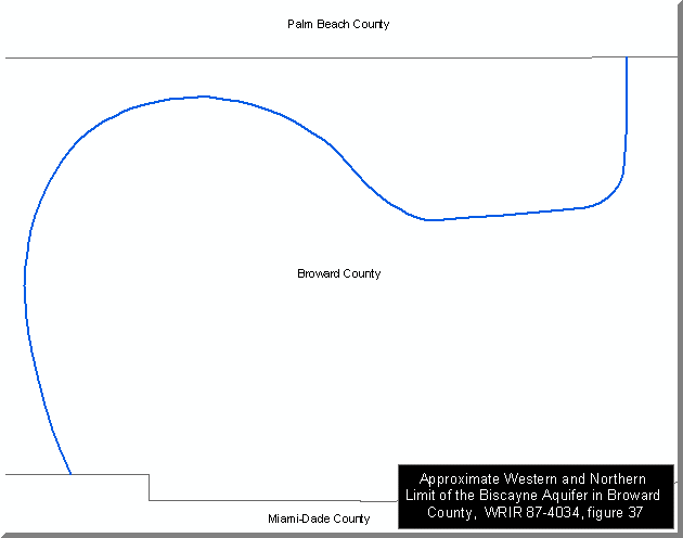 Approximate Western and Northern Limit of the Biscayne Aquifer in Broward County, WRIR 87-4034, figure 37