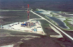 Aerial view of an oil well site, Padre Island National Seashore, TX