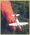 [Photograph]: An air tanker is dropping fire retardant on a forest fire.