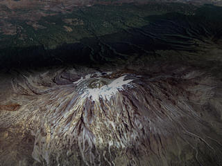 Mount Kilimanjaro, with a small ice cap, on February 21, 2000.