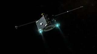 Themis spacecraft firing thrusters to change orbit.