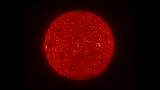 Left-eye movie of the solar disk in the 304 Ångstrom filter.