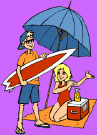 Boy and girl under an umbrella