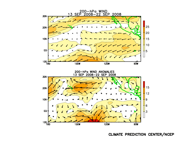 10-Day Winds and Anomalies at 200 Hectopascals