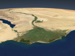 This animation shows seasonal landcover change over the Nile delta in 2004.  Three yearly cycles are shown, displayed at a rate of two months per second.