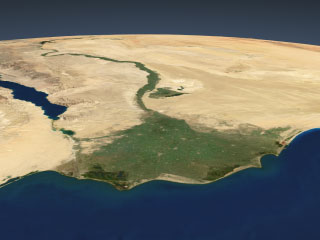 This still image shows seasonal landcover over the Nile delta in January 2004.