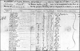 Slave manifest from the schooner Gustavus