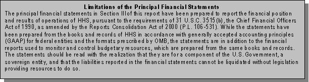 Limitations of the Principle Financial Statements