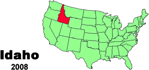 United States map showing the locations of Idaho