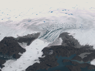 This still image shows the glacier ice flow vectors in the year 2000.