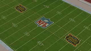  Tight view of the field with NFL and Super Bowl logos
