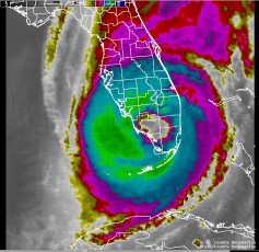 Satellite image of Hurricane Wilma approaching south Florida