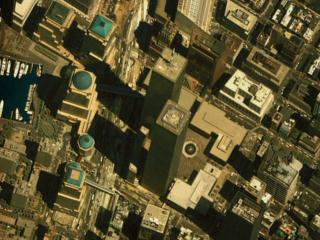A seamless zoom from space to the ground, using data from Terra-MODIS, Landsat-ETM+, and IKONOS, and ending at the World Trade Center in New York City, New York.