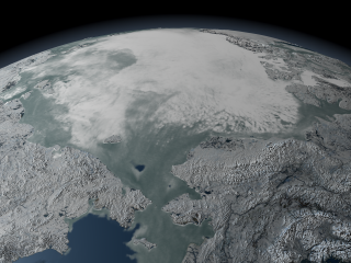 This image shows the Arctic sea ice on 12/01/2005 as viewed from the Bering Strait.