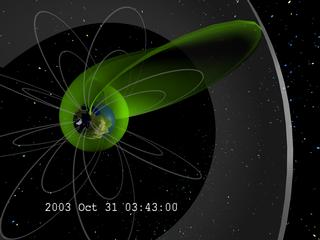 Later still, the plasmasphere near the Earth is greatly reduced in extent, making it easier for hot radiation belt electrons to move closer to the Earth.