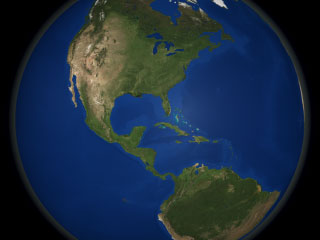 This image shows seasonal landcover over the Americas in August 2004.