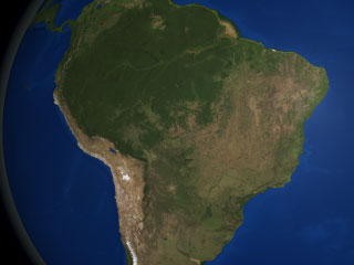 This image shows landcover over South America in July 2004.