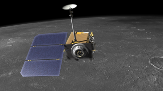 Here we follow LRO as it moves along it's orbit high above the lunar surface.