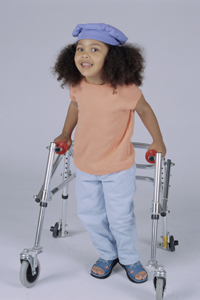 Picture of a young girl using a walker