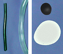 normal view and cross section of nanotube-filled polymer next to traditional polymer