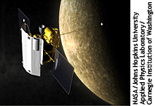 artist's impression of the Messenger spacecraft in orbit around Mercury