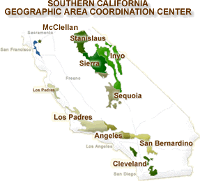 Map of the Southern 
                    California Geographic Area with links to the forests Fire Management Websites