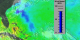 A combined image of clouds from GOES and sea surface temperatures from TRMM in the Atlantic on August 28, 1998.  This image shows Hurricane Danielle right on top of the cooler ocean region caused by Hurricane Bonnie.